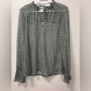 Chico’s Sheer Ruffle Neck Polka Dot Blouse